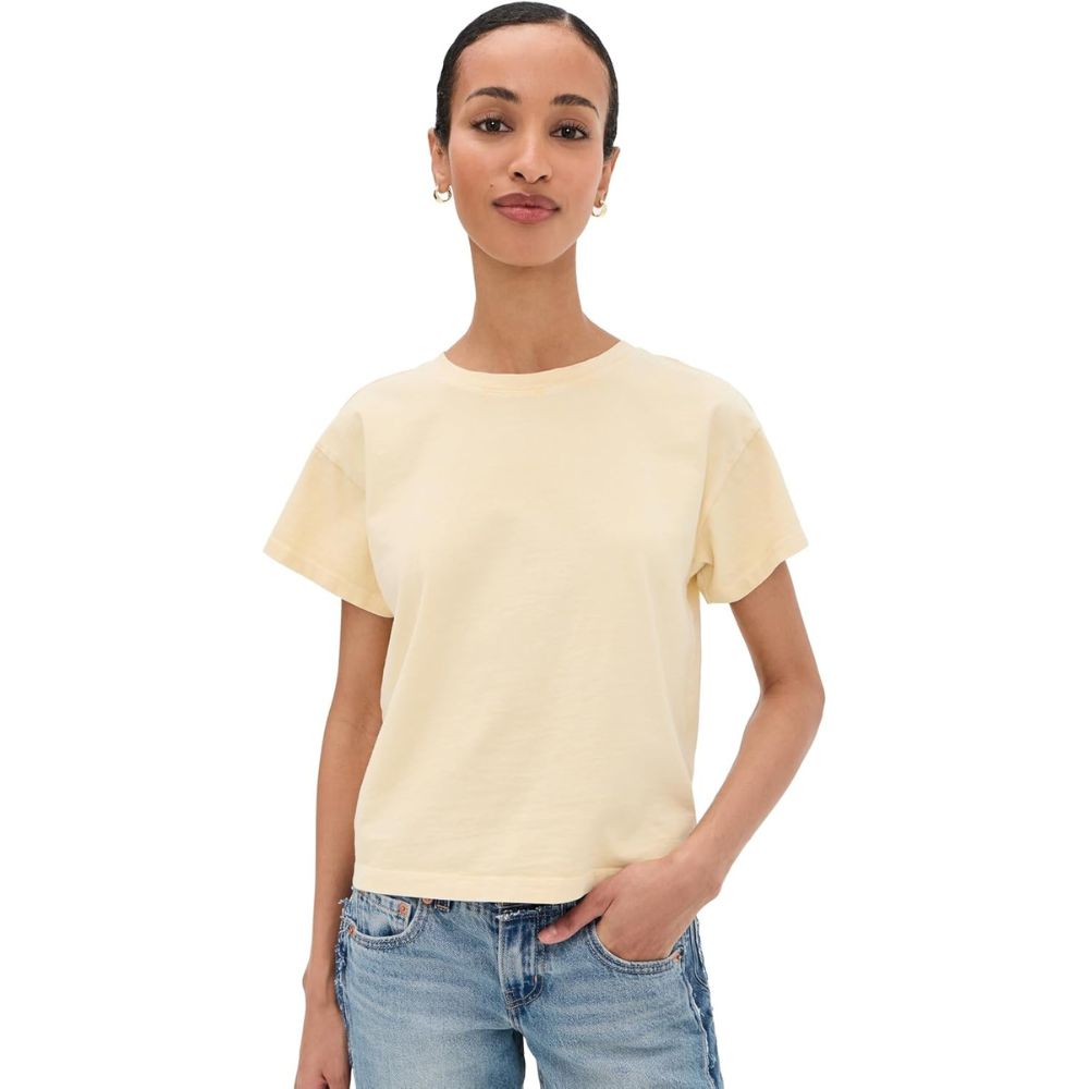 rag & bone Women's Kelly Distressed Washed Boxy Tee, Butter