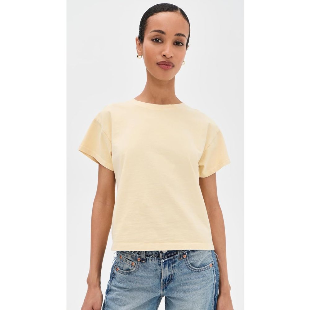 rag & bone Women's Kelly Distressed Washed Boxy Tee, Butter
