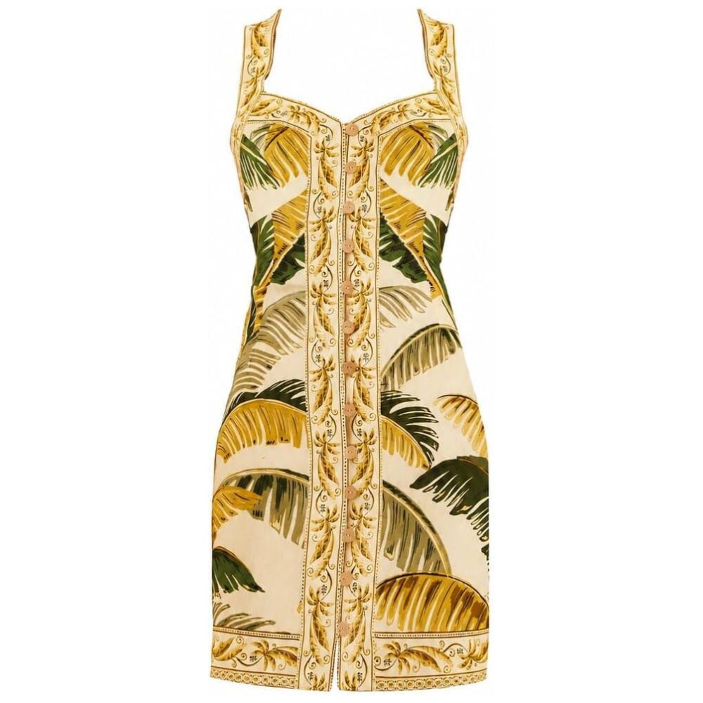 Farm Rio Women's Buttoned Linen Mini Dress, Trancoso Sand