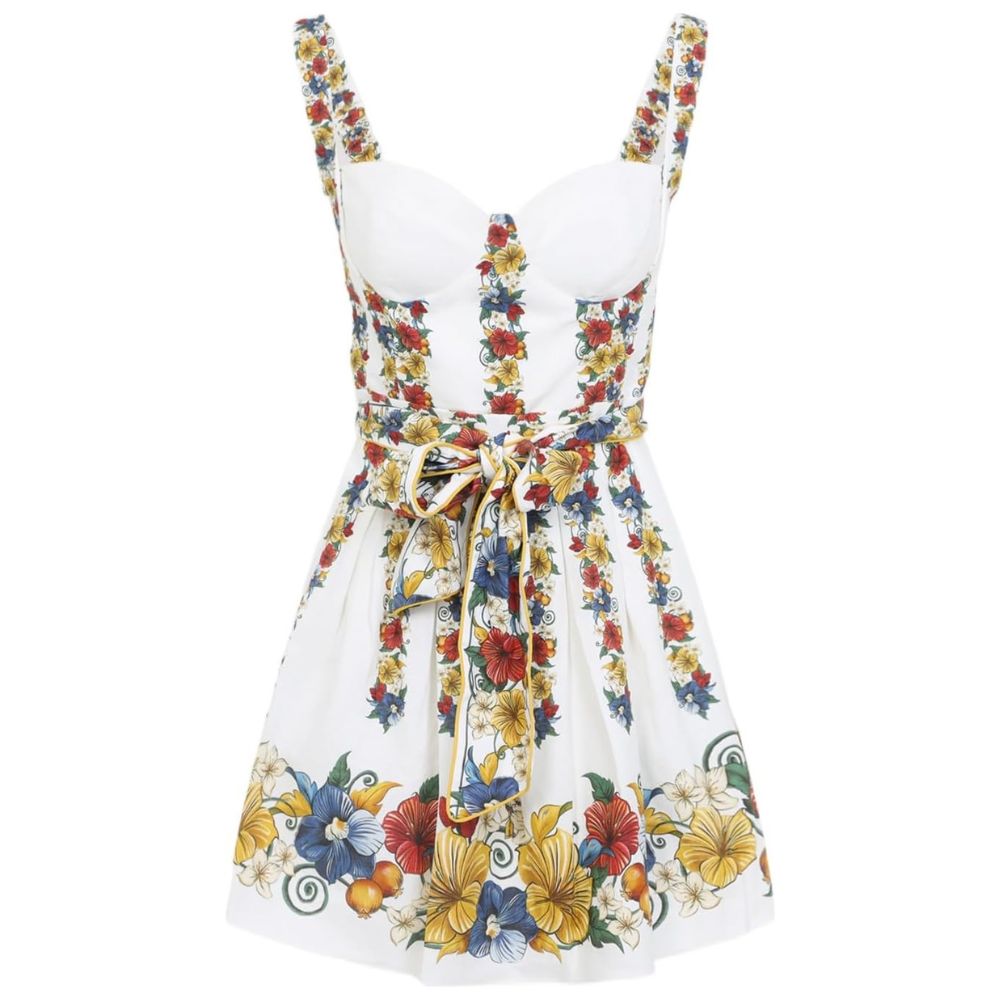 Farm Rio Women's Sleeveless Belted Mini Dress, Tropi Off-White