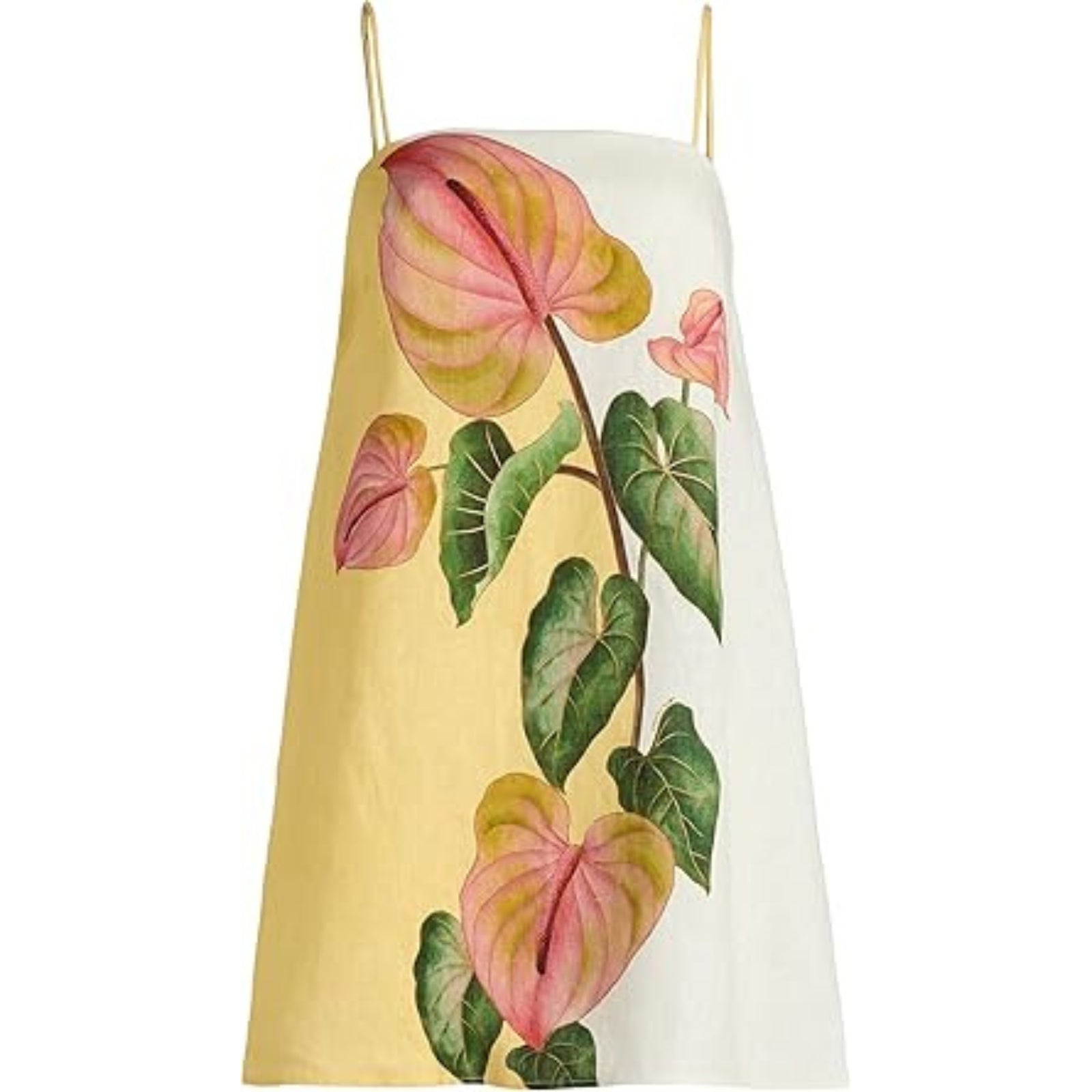 Farm Rio Women's Sleeveless Linen Mini Dress, Anturium Golden Yellow