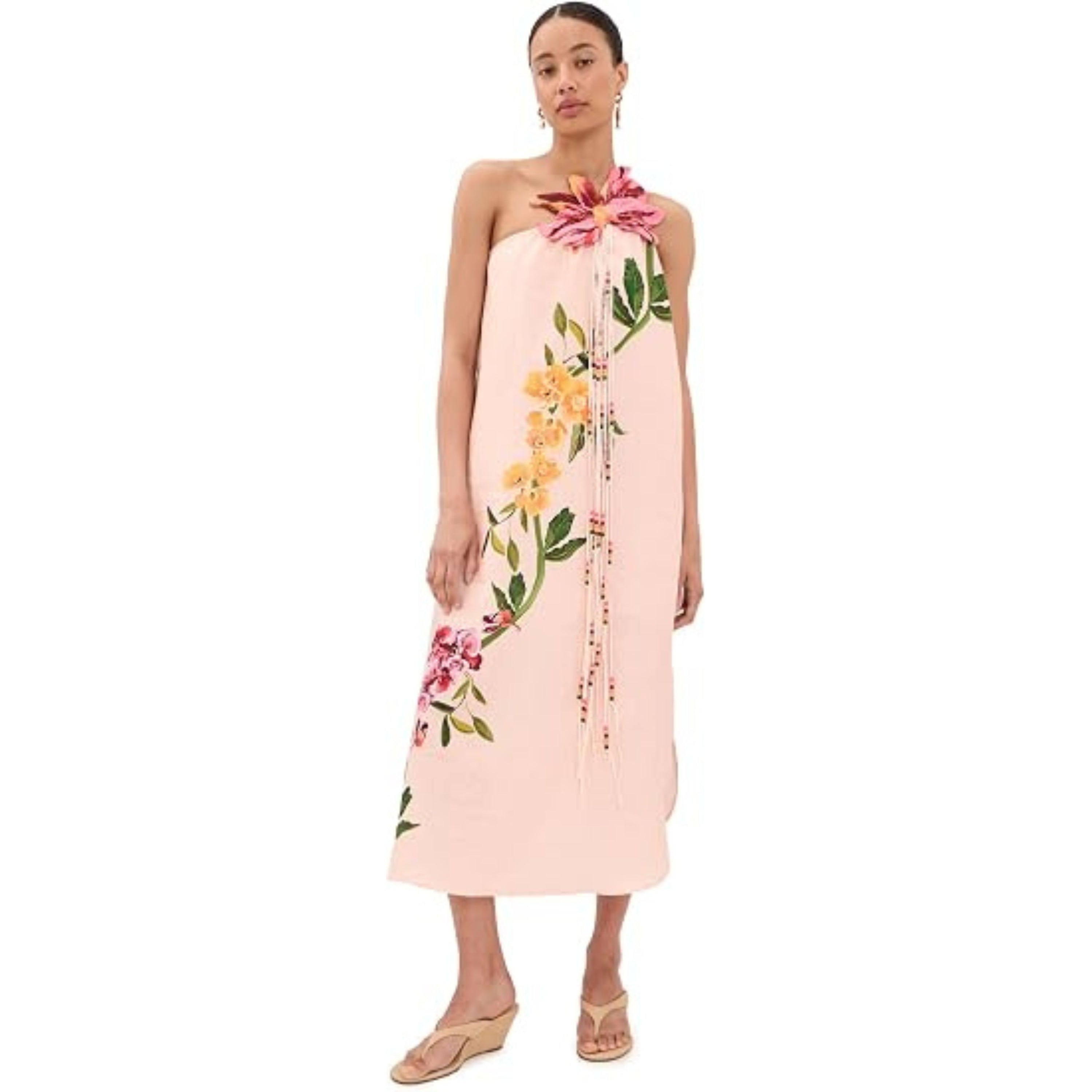 Farm Rio Women's One Shoulder Maxi Dress, Garden Terrace Pink