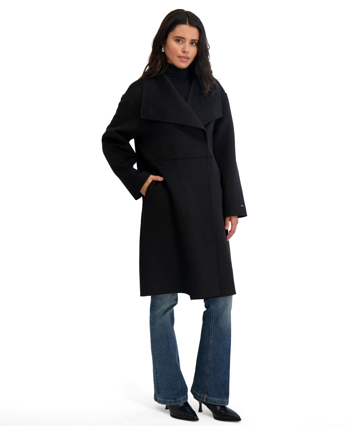 TAHARI Women's Coco Asymmetric Double-Faced Long Wool Blend Coat