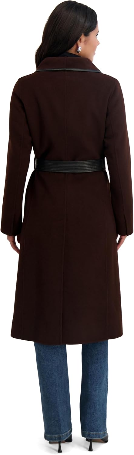 TAHARI Women's Double-Faced Luxury Soft Wool Blend Long Wrap Coat, Chocolate