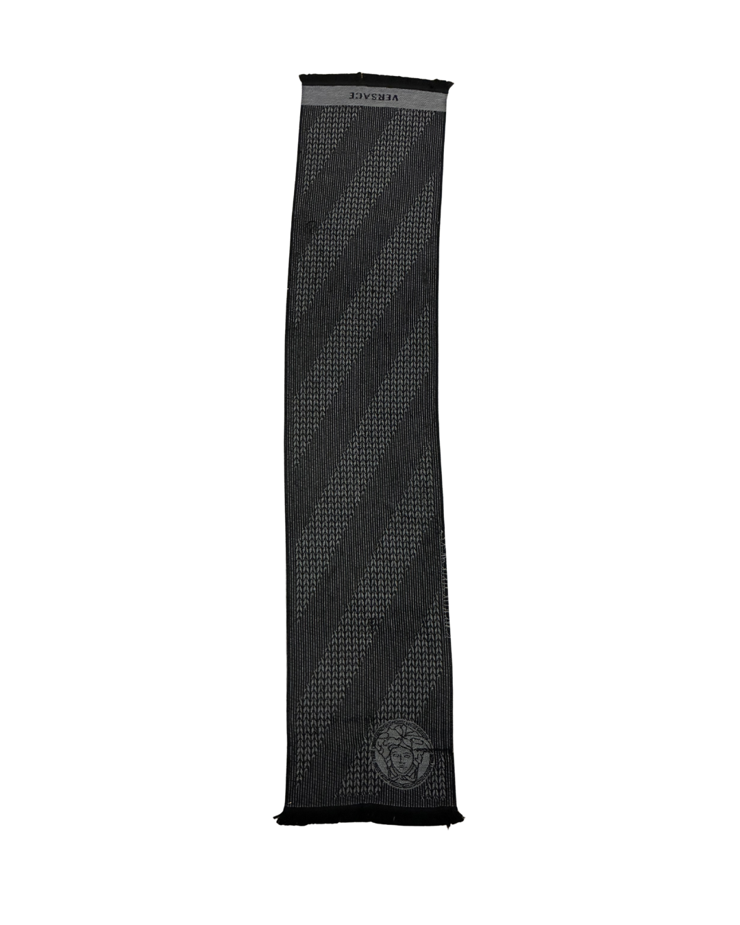 Defective/Floor Model Versace IT00599 GRIGIO Dark Grey 100% Wool Herringbone Ladies Shawl