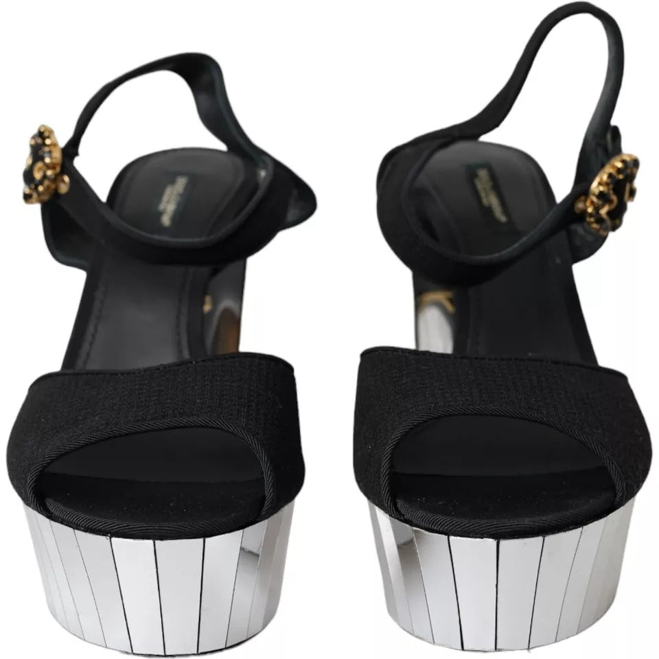 Dolce & Gabbana Dolce & Gabbana Black Mirror Heels Crystal Platform Sandals Women's Shoes (Pre-Loved)