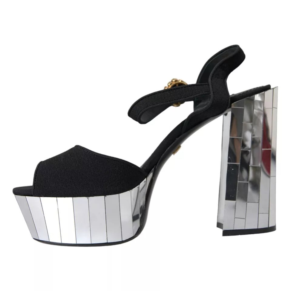 Dolce & Gabbana Dolce & Gabbana Black Mirror Heels Crystal Platform Sandals Women's Shoes (Pre-Loved)