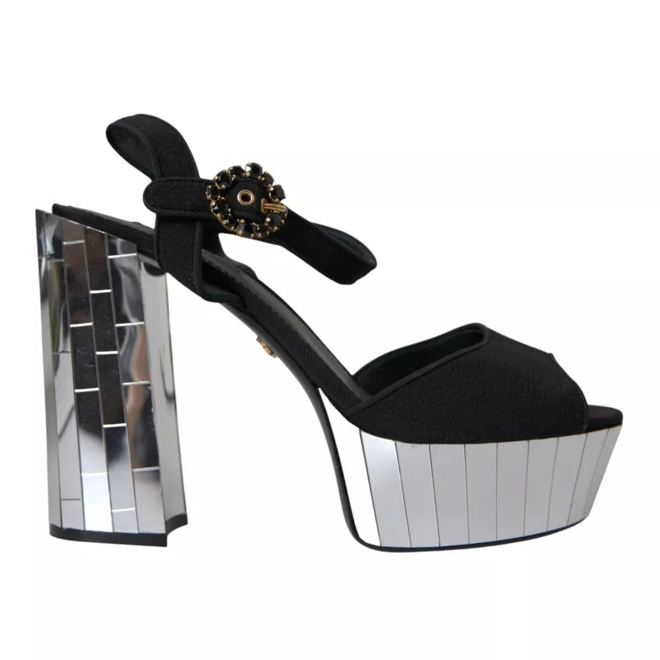 Dolce & Gabbana Dolce & Gabbana Black Mirror Heels Crystal Platform Sandals Women's Shoes (Pre-Loved)