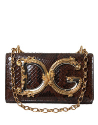 Dolce & Gabbana Brown Python Leather DG Girls Crossbody Phone Women's Bag