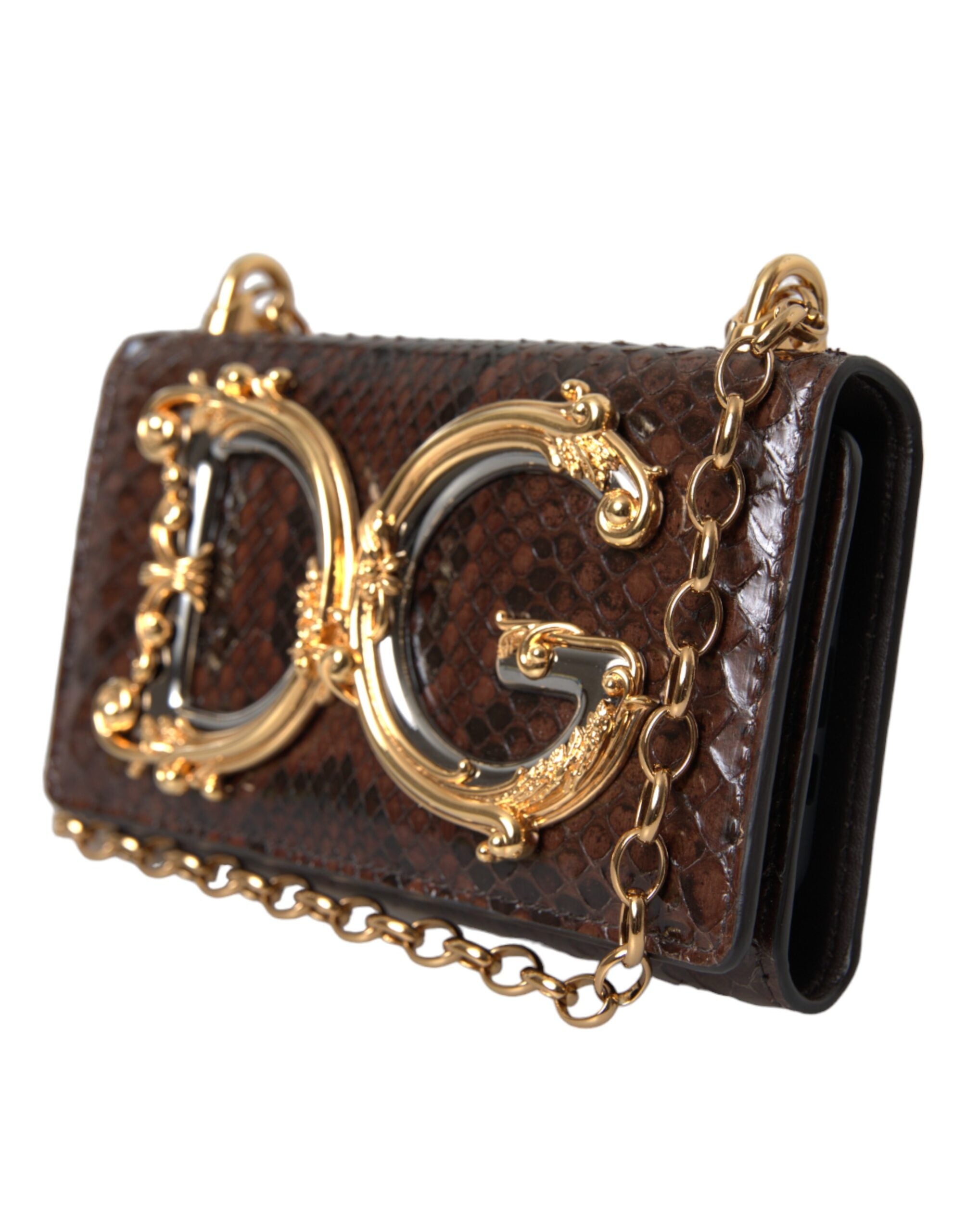 Dolce & Gabbana Brown Python Leather DG Girls Crossbody Phone Women's Bag