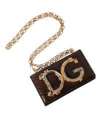 Dolce & Gabbana Brown Python Leather DG Girls Crossbody Phone Women's Bag