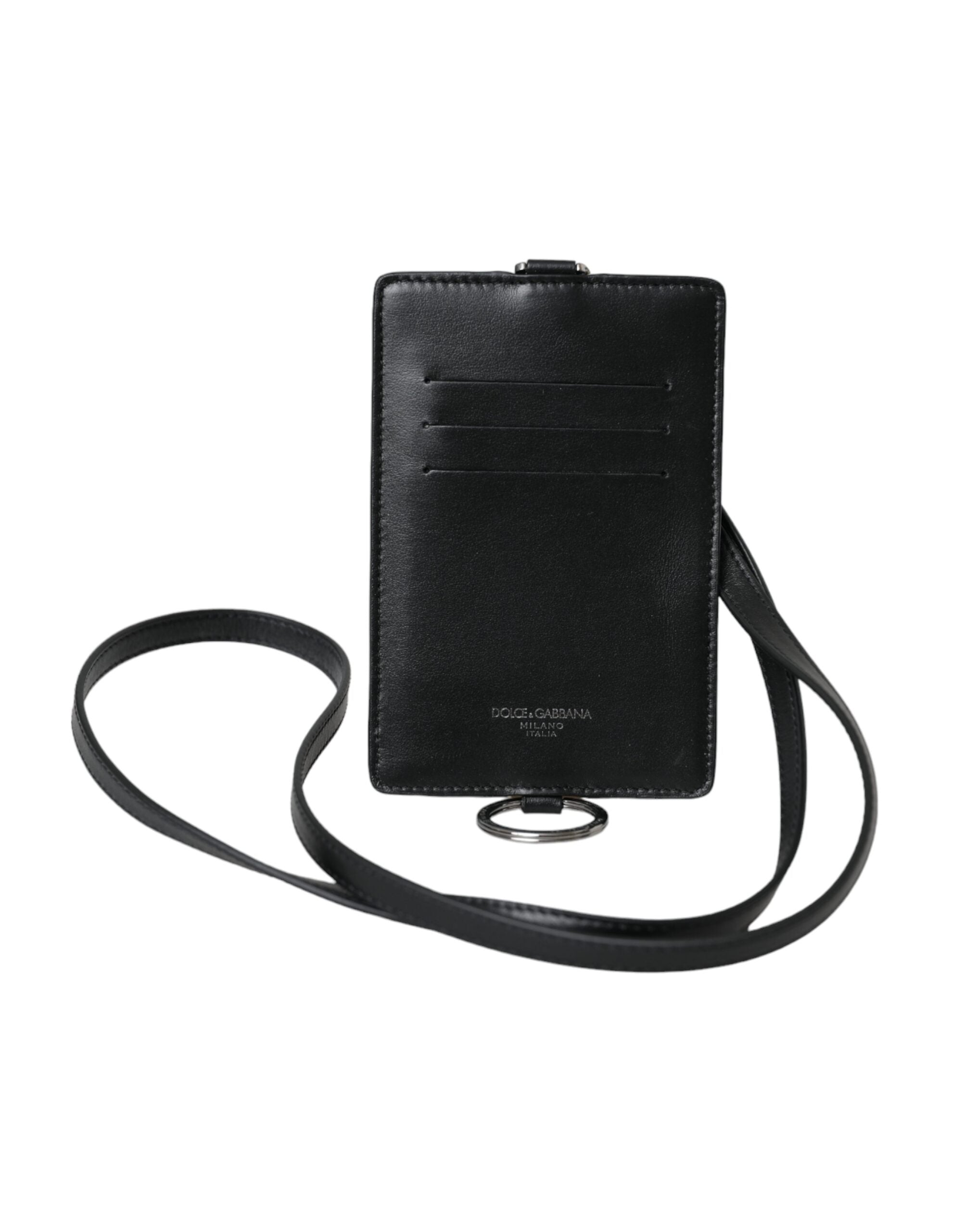 Dolce & Gabbana Dolce & Gabbana Black Calf Leather Lanyard Logo Card Holder Men Men's Wallet