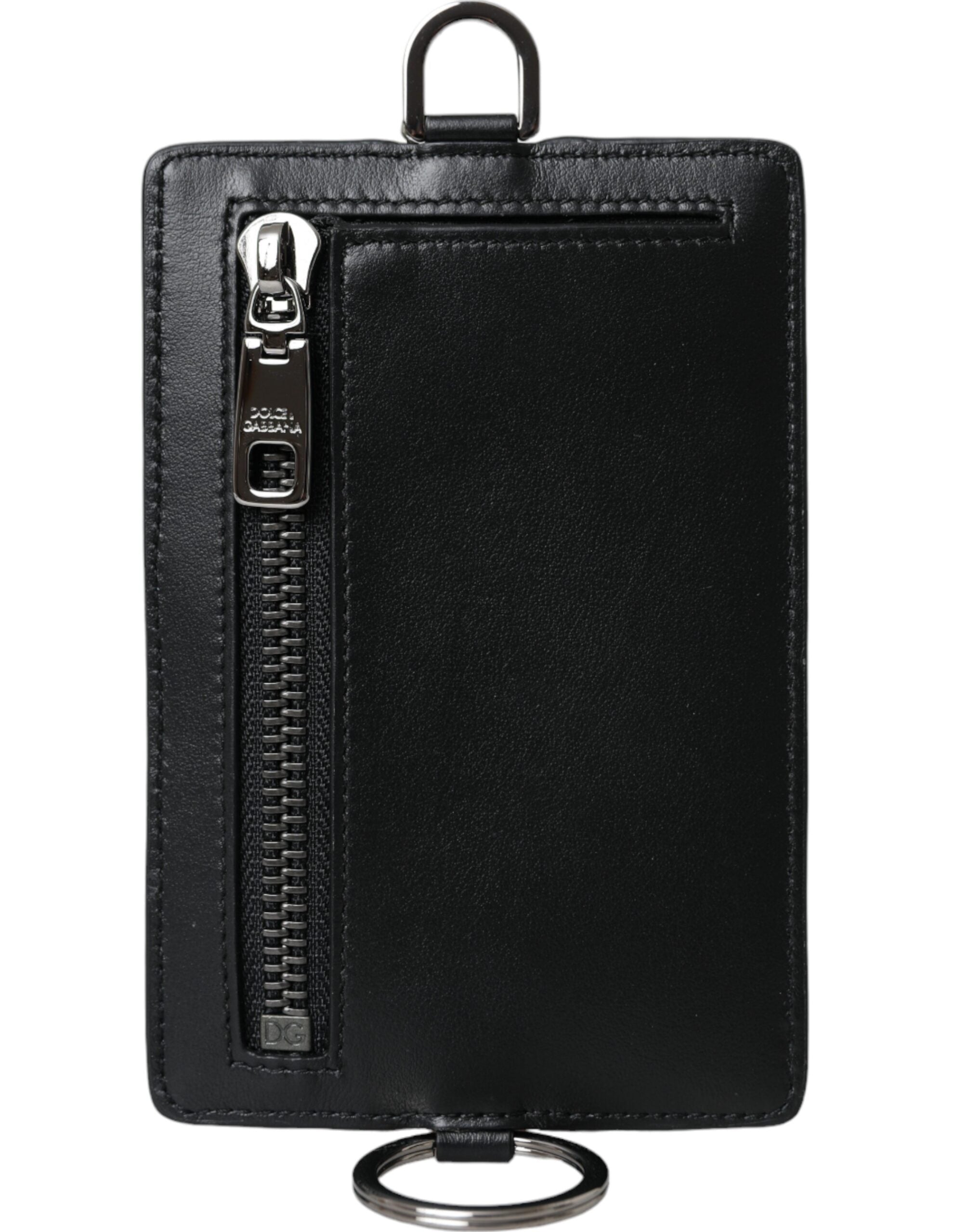 Dolce & Gabbana Dolce & Gabbana Black Calf Leather Lanyard Logo Card Holder Men Men's Wallet