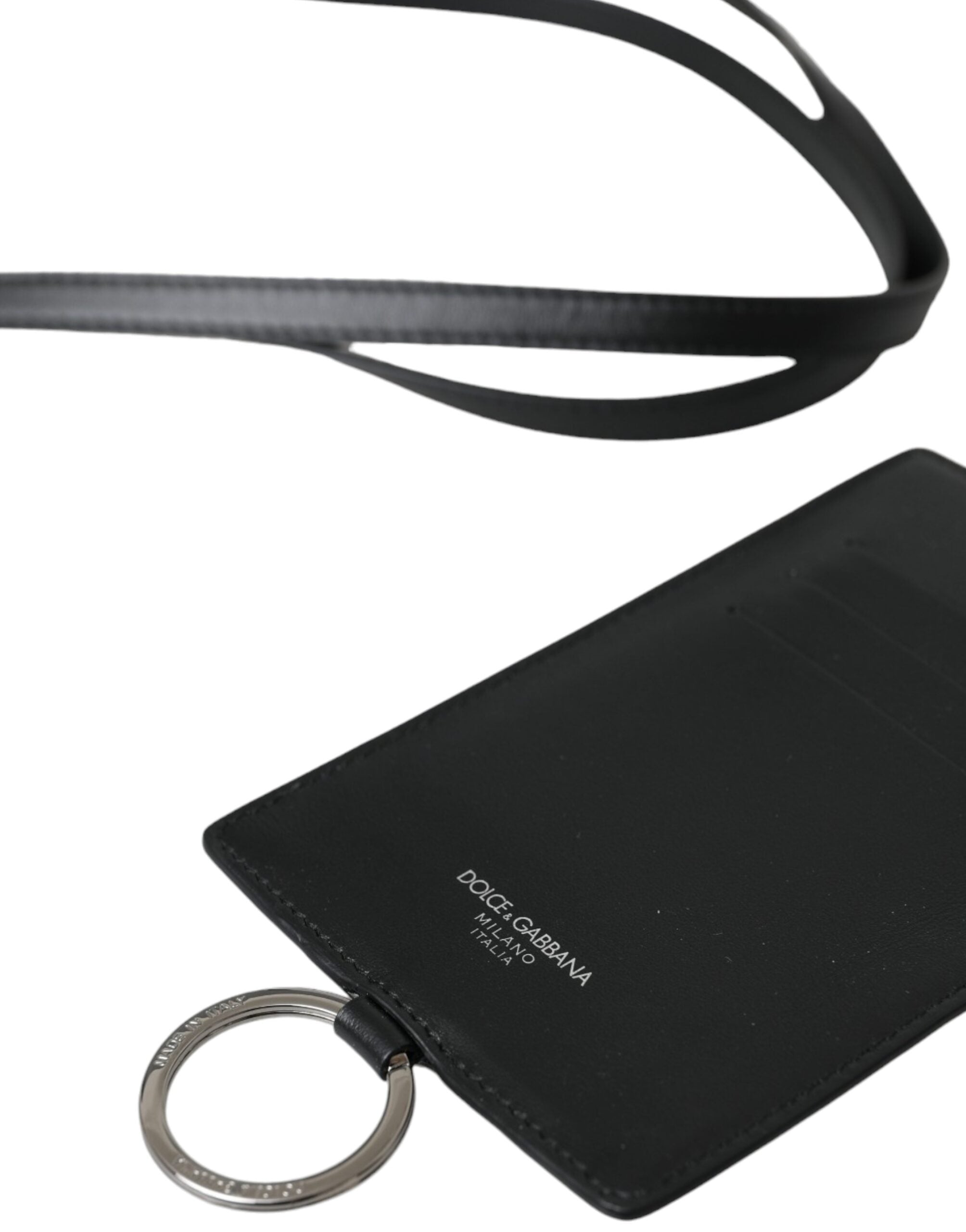Dolce & Gabbana Dolce & Gabbana Black Calf Leather Lanyard Logo Card Holder Men Men's Wallet
