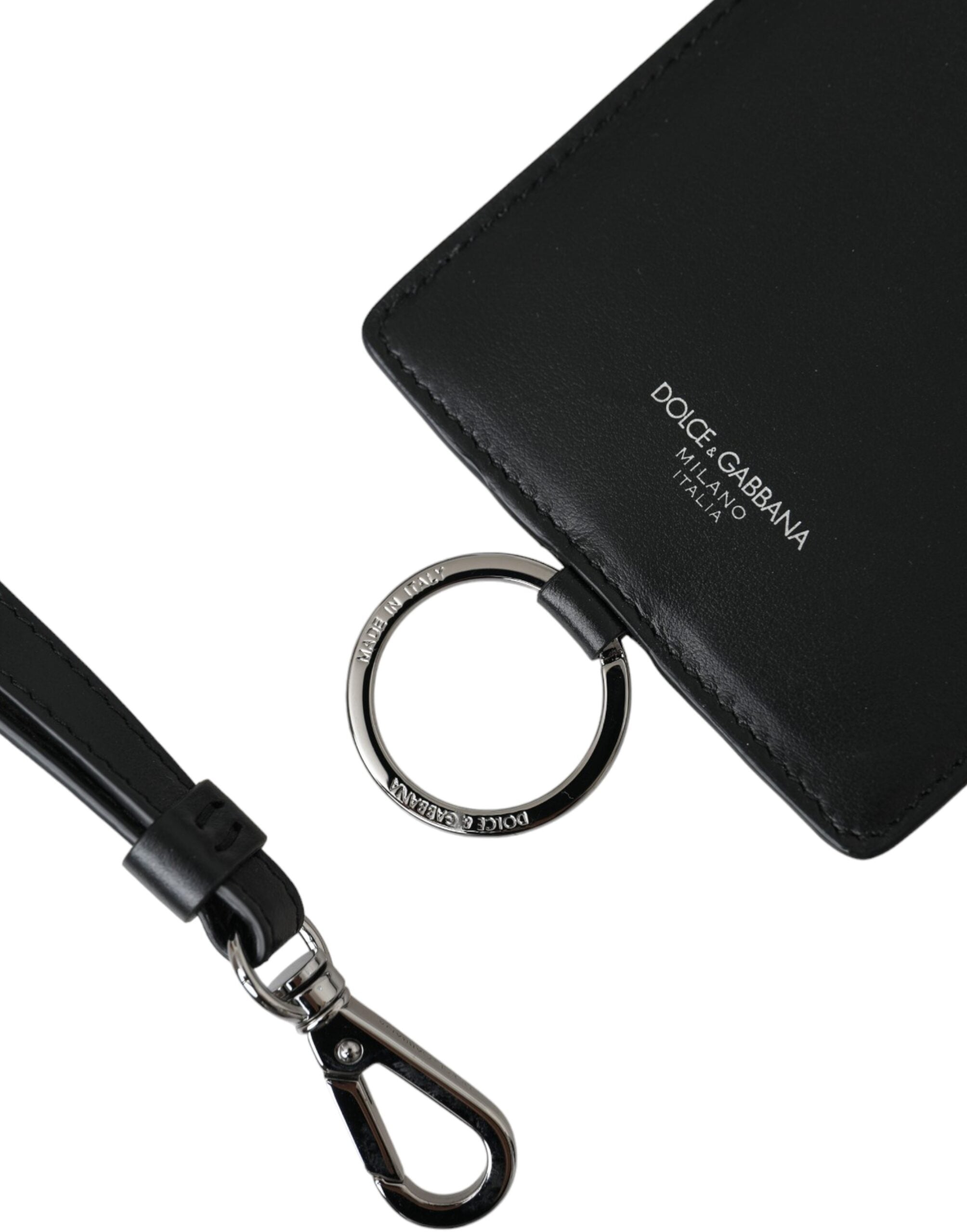 Dolce & Gabbana Dolce & Gabbana Black Calf Leather Lanyard Logo Card Holder Men Men's Wallet