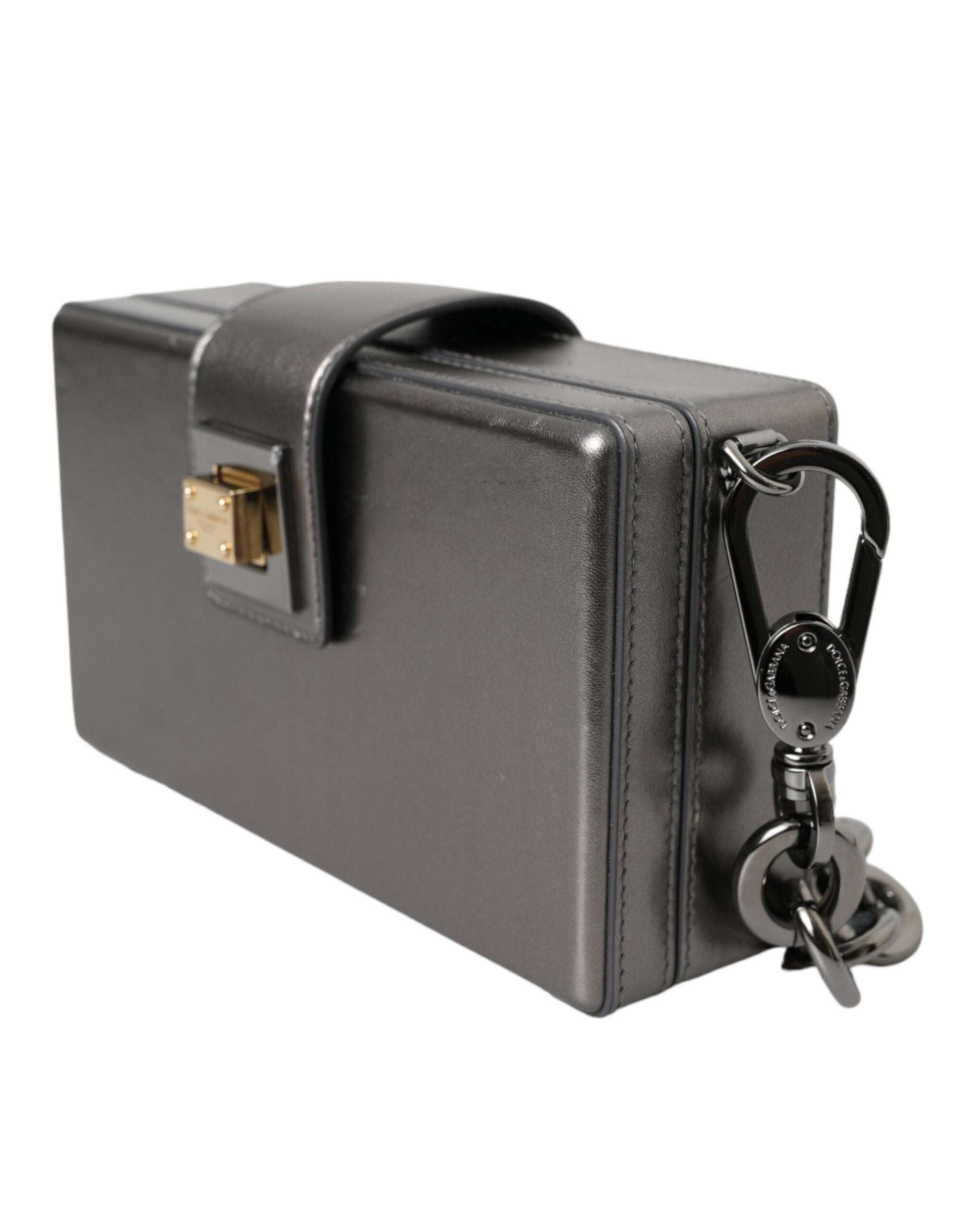 Dolce & Gabbana Metallic Gray Calfskin Leather DG BOX Shoulder Women's Bag (Pre-Owned)