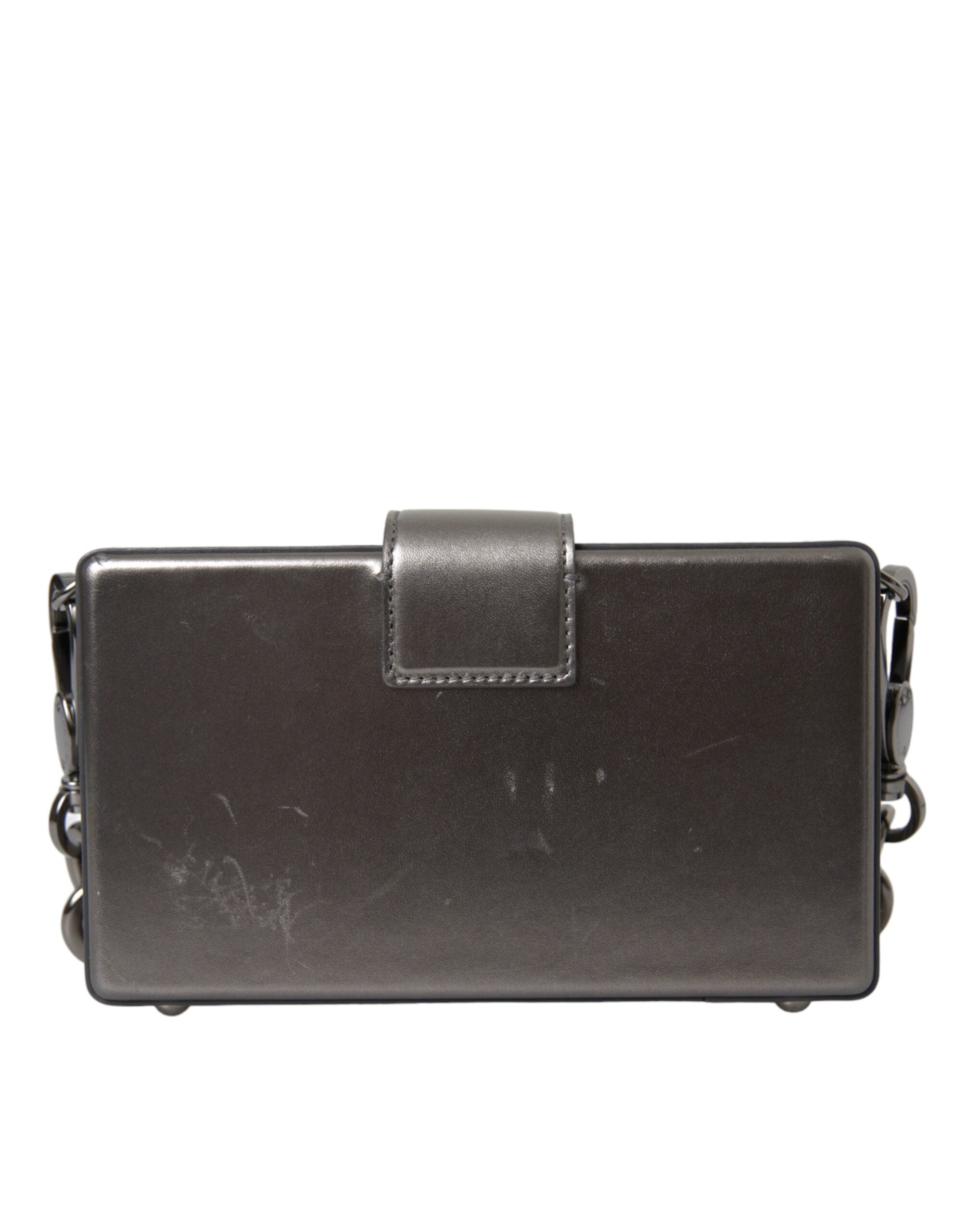 Dolce & Gabbana Metallic Gray Calfskin Leather DG BOX Shoulder Women's Bag (Pre-Owned)
