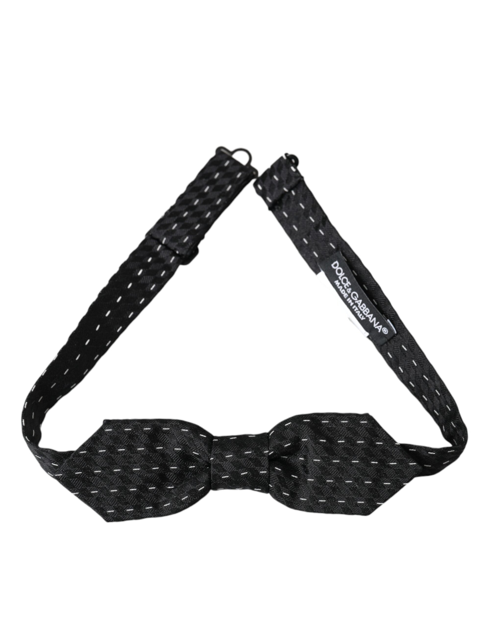 Dolce & Gabbana Dolce & Gabbana Black White Stitched Silk Men Neck Bow Men's Tie