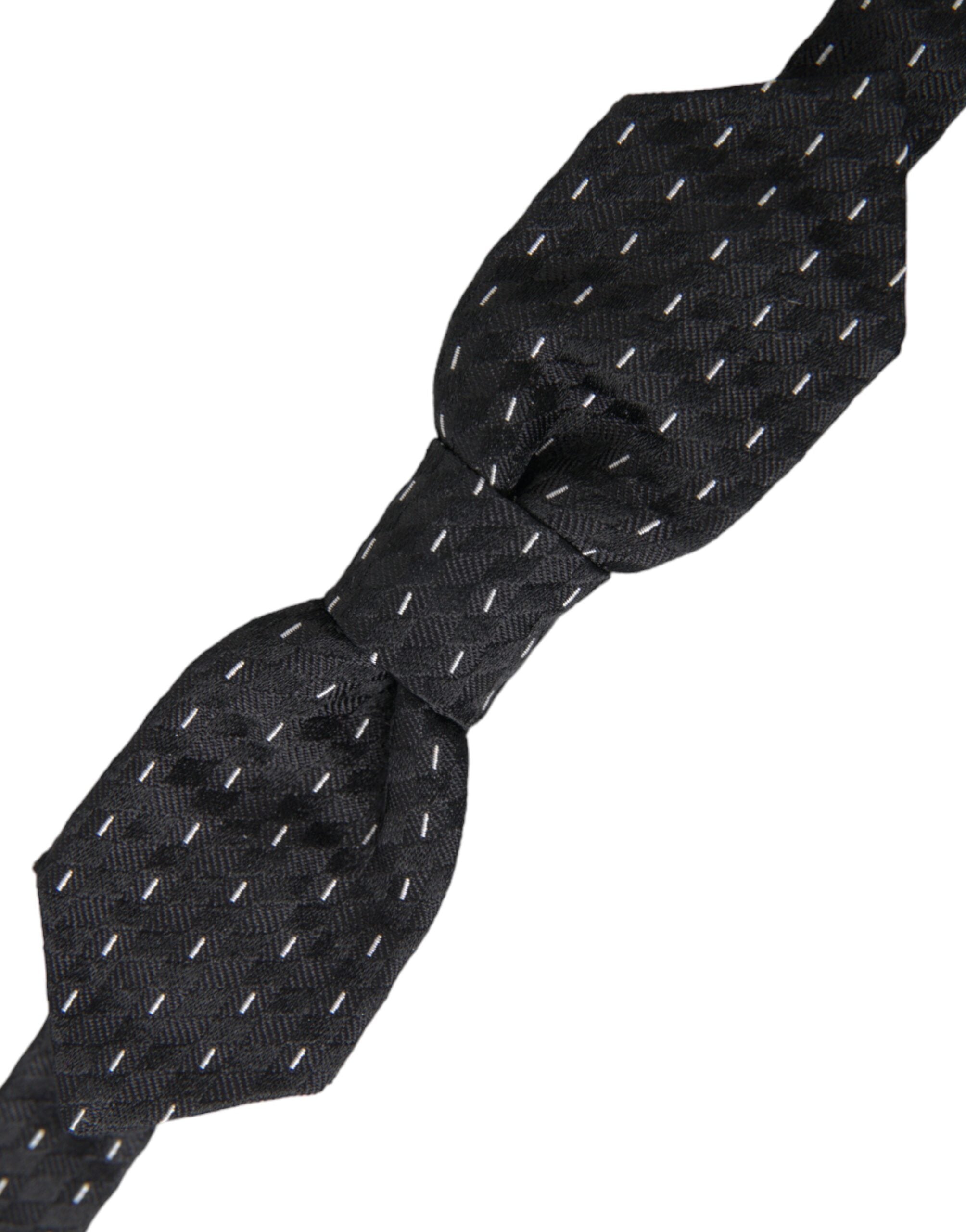 Dolce & Gabbana Dolce & Gabbana Black White Stitched Silk Men Neck Bow Men's Tie