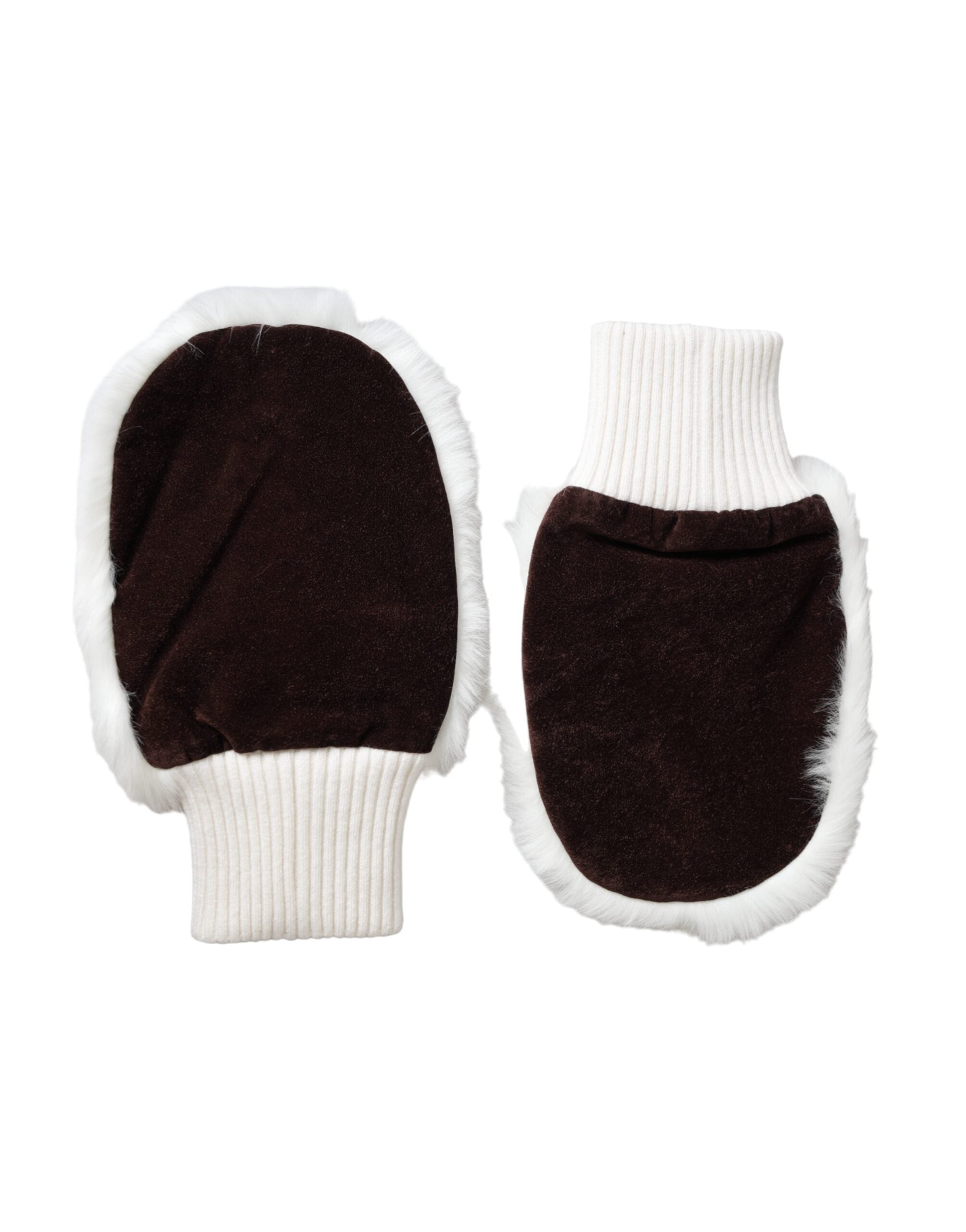 Dolce & Gabbana White Acrylic Knitted Fur Wrist Mitten Women's Gloves