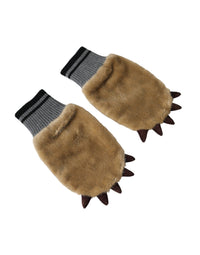 Dolce & Gabbana Beige Acrylic Knitted Fur Wrist Mitten Women's Gloves