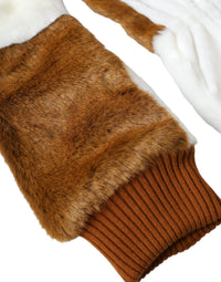 Dolce & Gabbana Brown White Acrylic Knitted Fur Mitten Women's Gloves
