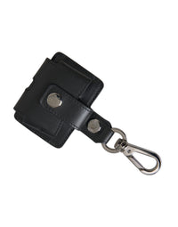 Dolce & Gabbana Dolce & Gabbana Black Plain Leather Silver Metal Airpods Women's Case