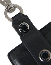Dolce & Gabbana Dolce & Gabbana Black Plain Leather Silver Metal Airpods Women's Case