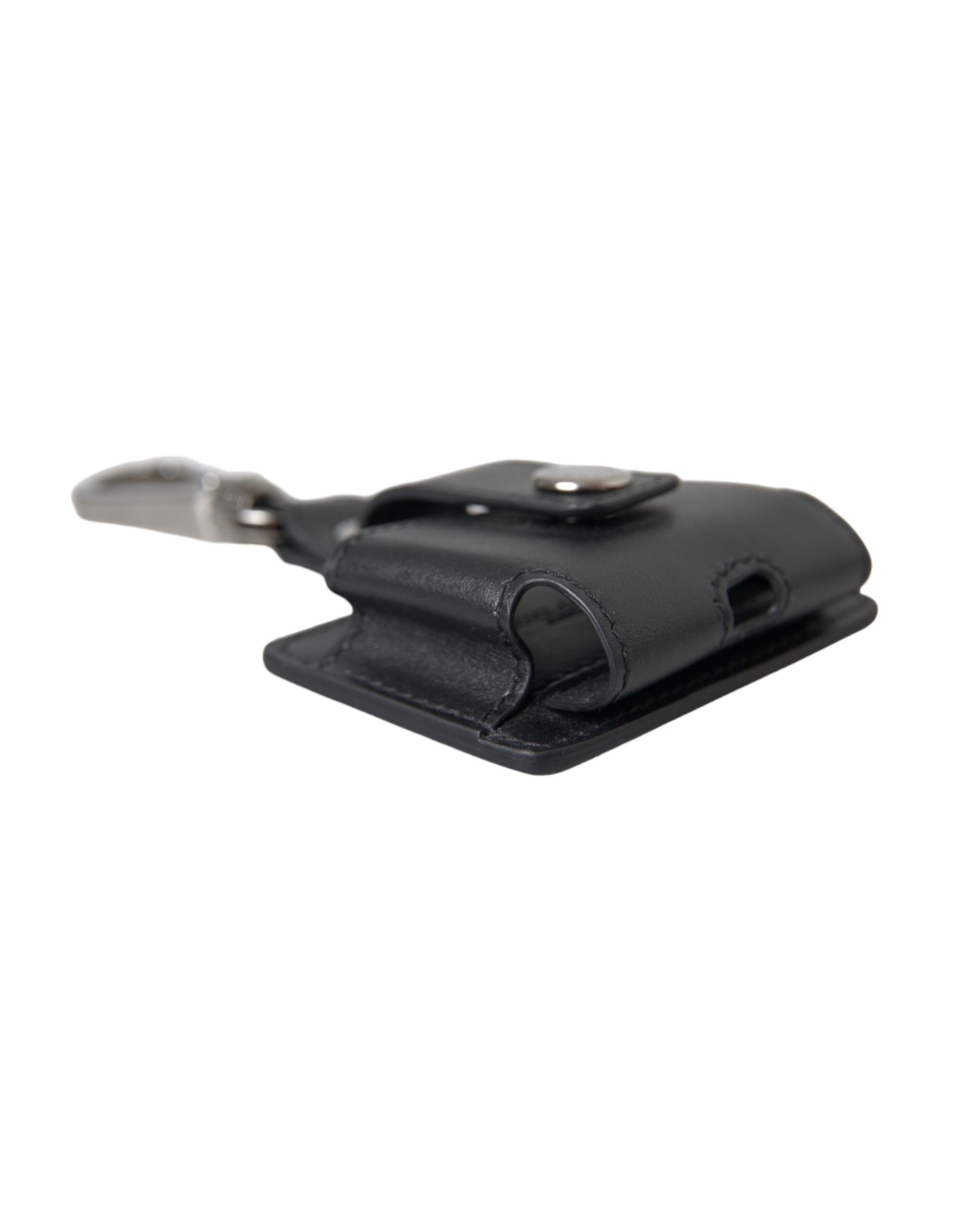 Dolce & Gabbana Dolce & Gabbana Black Plain Leather Silver Metal Airpods Women's Case