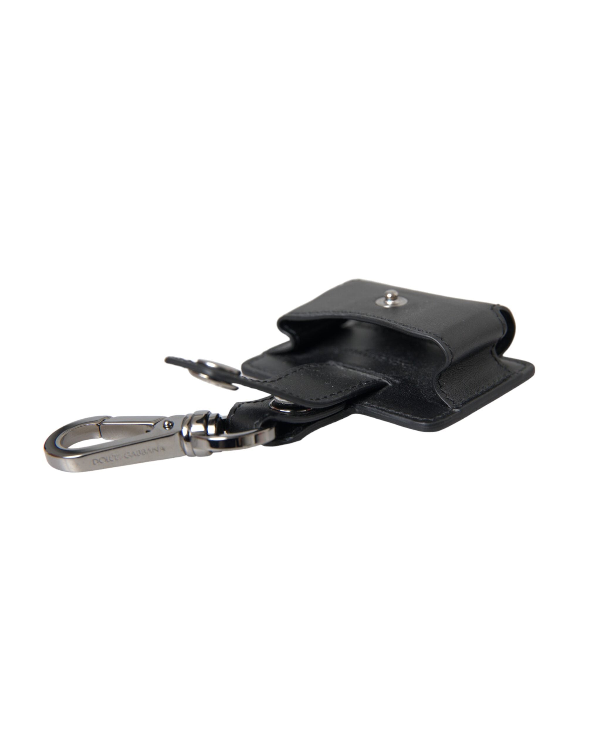 Dolce & Gabbana Dolce & Gabbana Black Plain Leather Silver Metal Airpods Women's Case