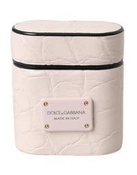 Dolce & Gabbana Light Pink Leather Metal Logo Plaque Airpods Women's Case