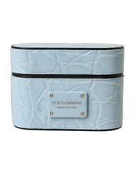 Dolce & Gabbana Dolce & Gabbana Light Blue Leather Metal Logo Plaque Airpods Women's Case