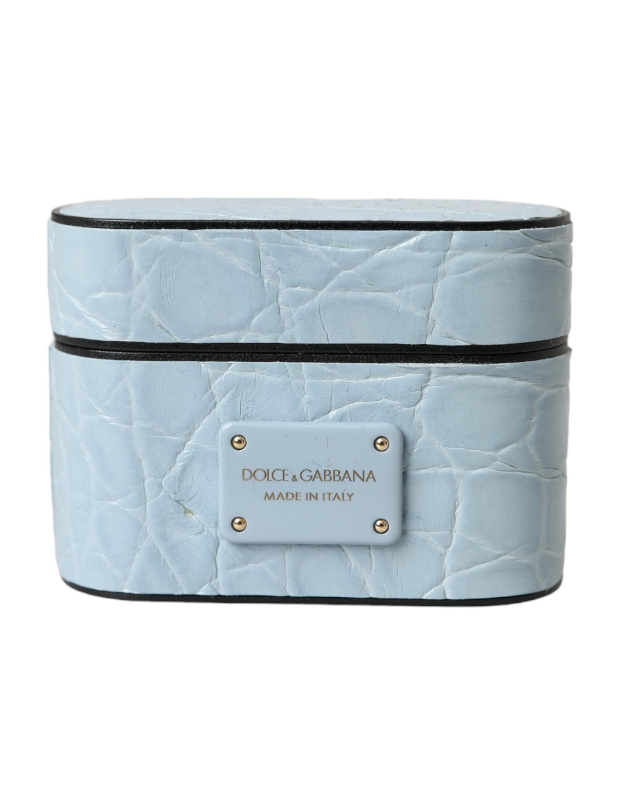 Dolce & Gabbana Dolce & Gabbana Light Blue Leather Metal Logo Plaque Airpods Women's Case