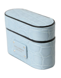 Dolce & Gabbana Dolce & Gabbana Light Blue Leather Metal Logo Plaque Airpods Women's Case