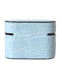 Dolce & Gabbana Dolce & Gabbana Light Blue Leather Metal Logo Plaque Airpods Women's Case