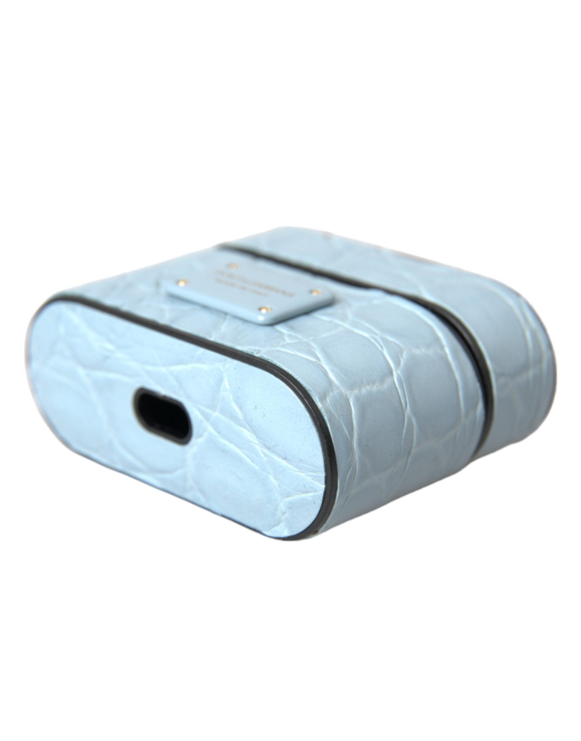 Dolce & Gabbana Dolce & Gabbana Light Blue Leather Metal Logo Plaque Airpods Women's Case
