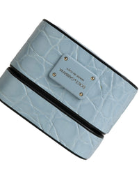 Dolce & Gabbana Dolce & Gabbana Light Blue Leather Metal Logo Plaque Airpods Women's Case