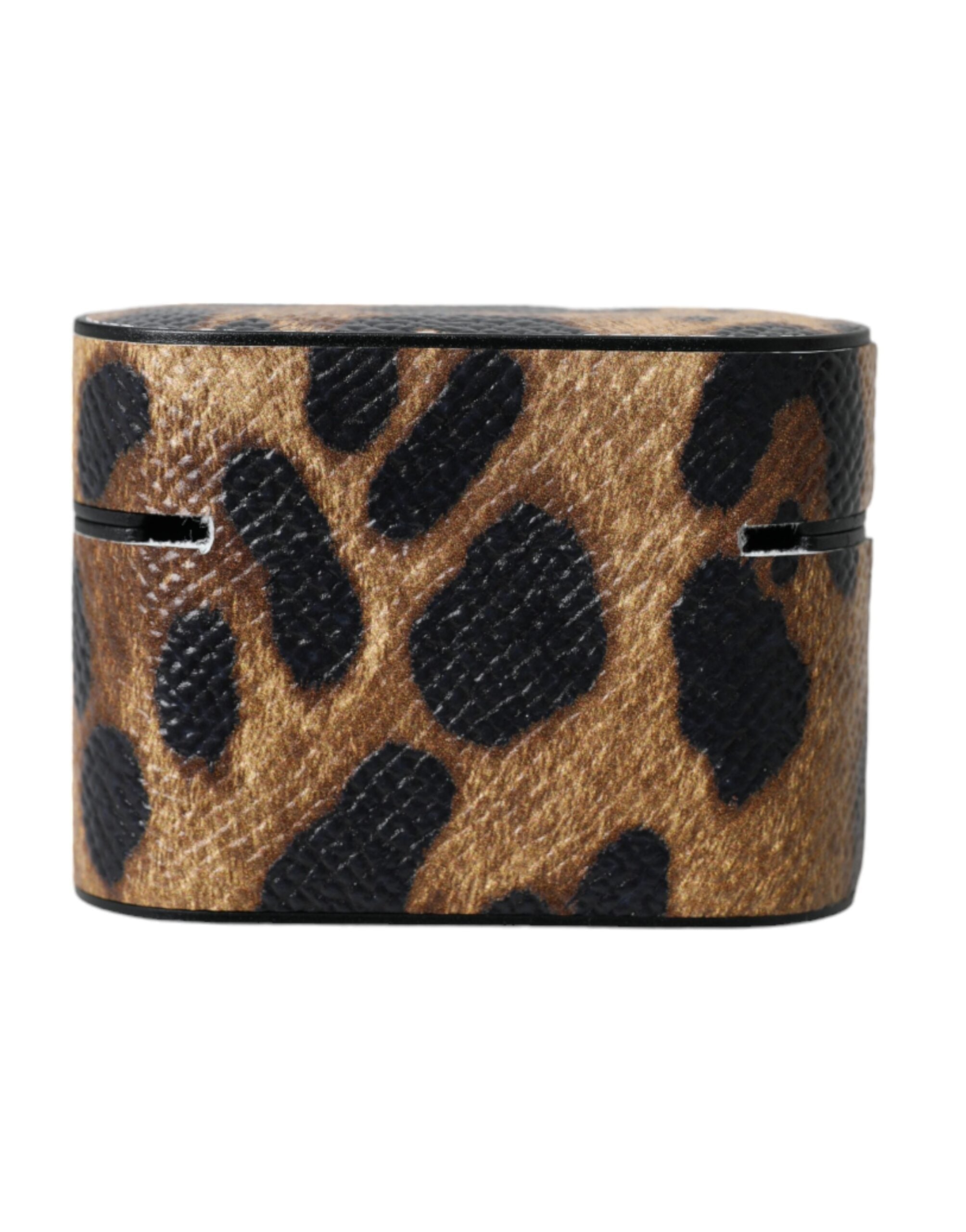 Dolce & Gabbana Dolce & Gabbana Brown Leopard Calf Leather Metal Logo Plaque Airpods Women's Case