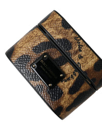 Dolce & Gabbana Dolce & Gabbana Brown Leopard Calf Leather Metal Logo Plaque Airpods Women's Case
