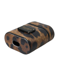 Dolce & Gabbana Dolce & Gabbana Brown Leopard Calf Leather Metal Logo Plaque Airpods Women's Case