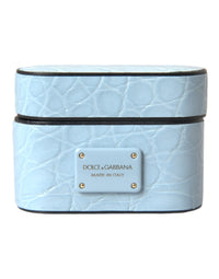 Dolce & Gabbana Dolce & Gabbana Light Blue Leather Metal Logo Plaque Airpods Women's Case