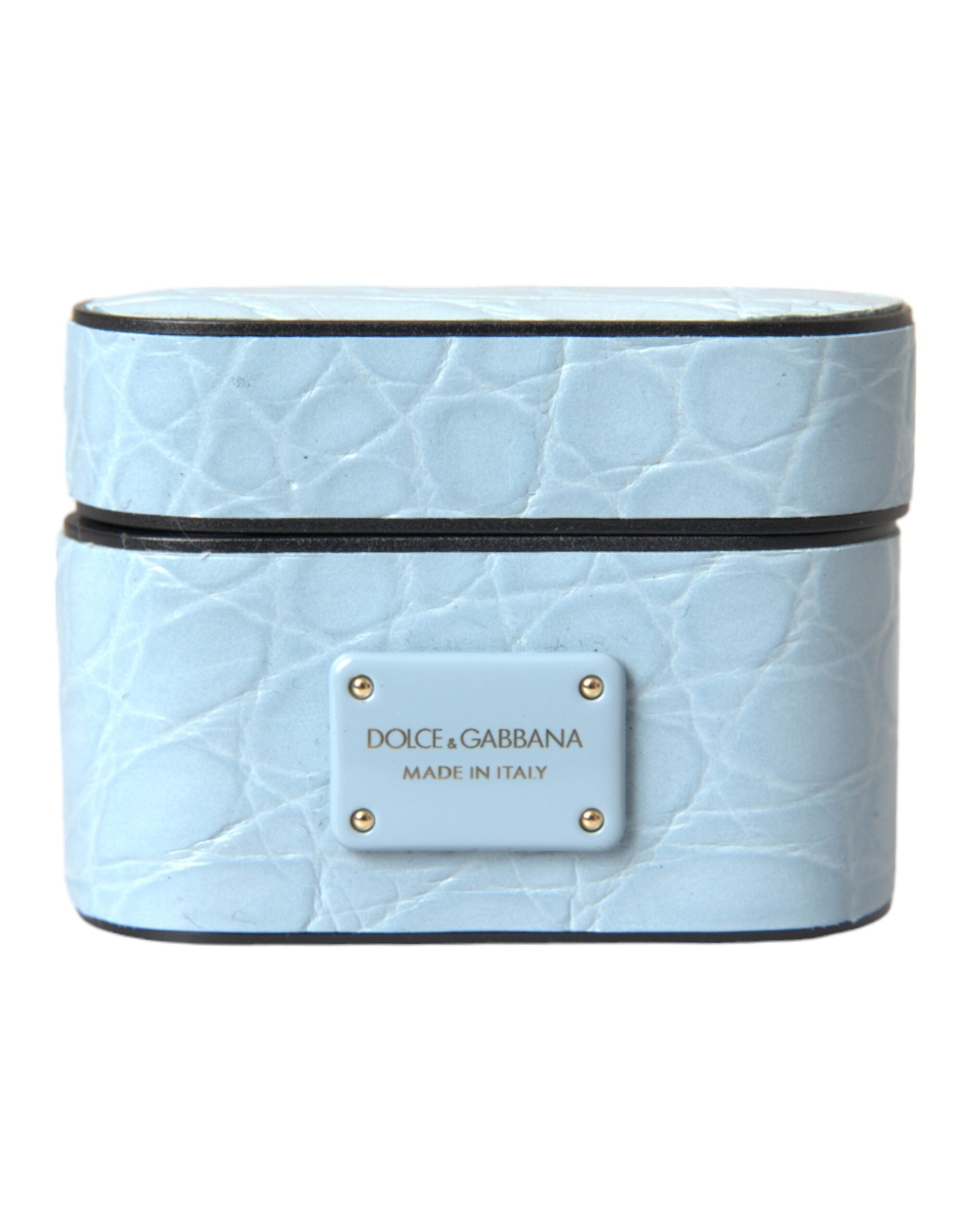 Dolce & Gabbana Dolce & Gabbana Light Blue Leather Metal Logo Plaque Airpods Women's Case