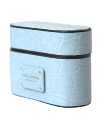 Dolce & Gabbana Dolce & Gabbana Light Blue Leather Metal Logo Plaque Airpods Women's Case