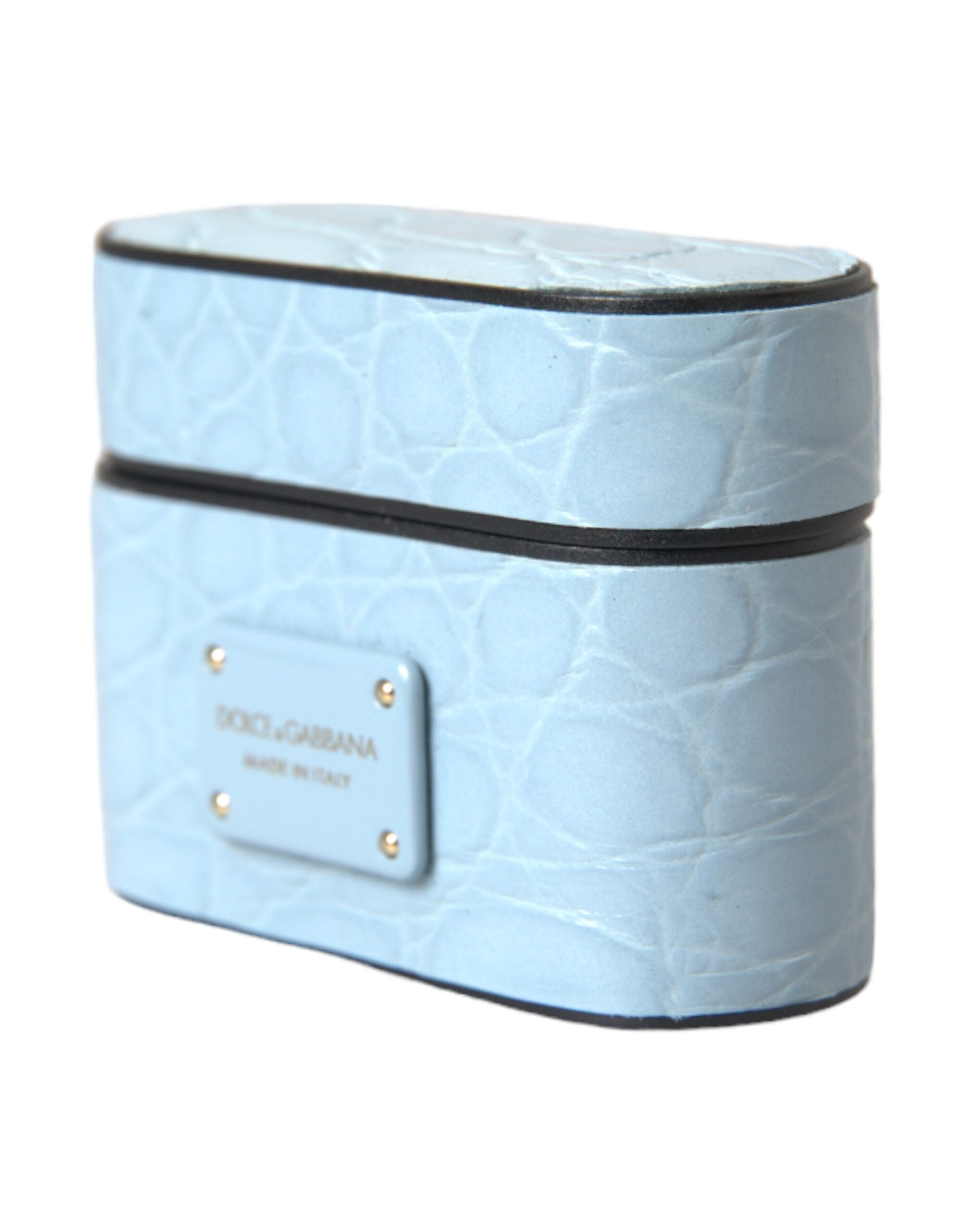 Dolce & Gabbana Dolce & Gabbana Light Blue Leather Metal Logo Plaque Airpods Women's Case