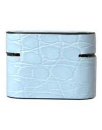 Dolce & Gabbana Dolce & Gabbana Light Blue Leather Metal Logo Plaque Airpods Women's Case