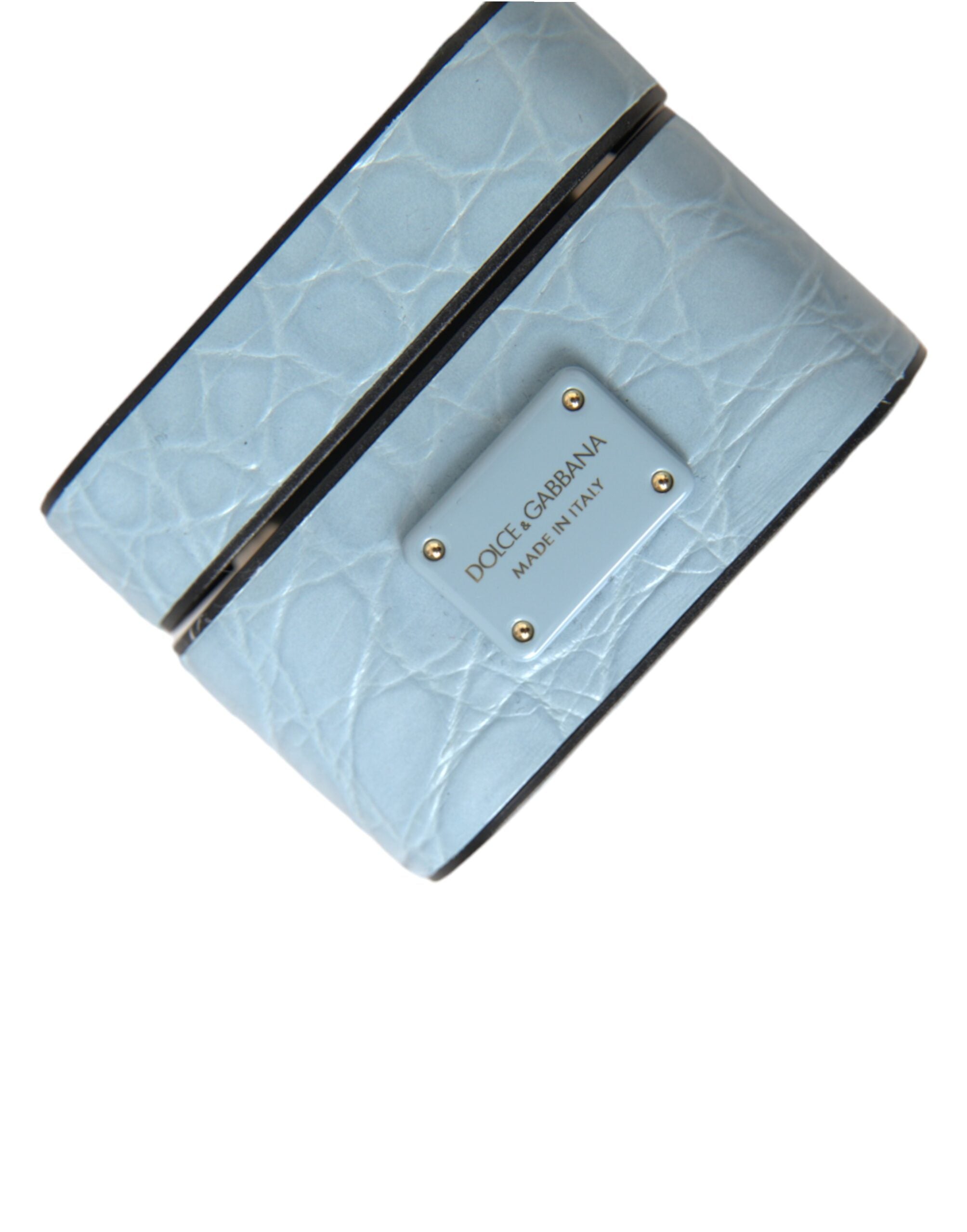 Dolce & Gabbana Dolce & Gabbana Light Blue Leather Metal Logo Plaque Airpods Women's Case