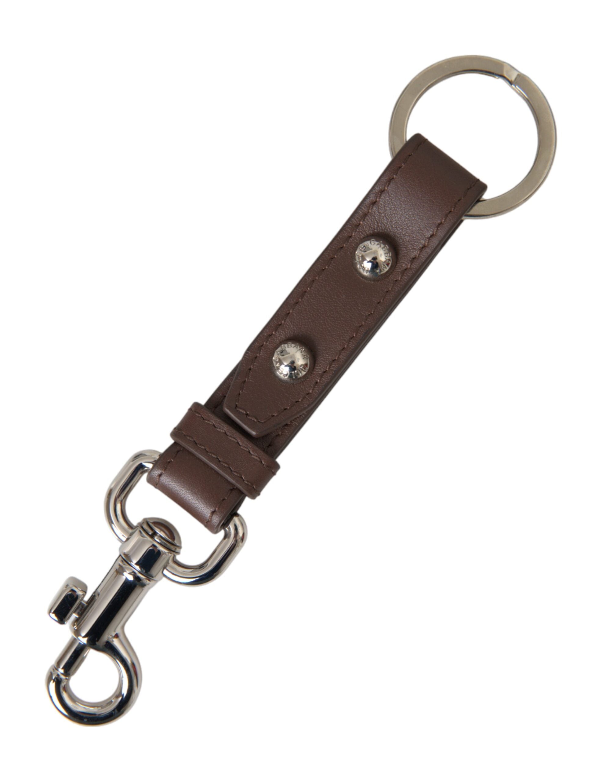Dolce & Gabbana Dolce & Gabbana Brown Plain Leather Silver Brass Keyring Holder Women's Keychain