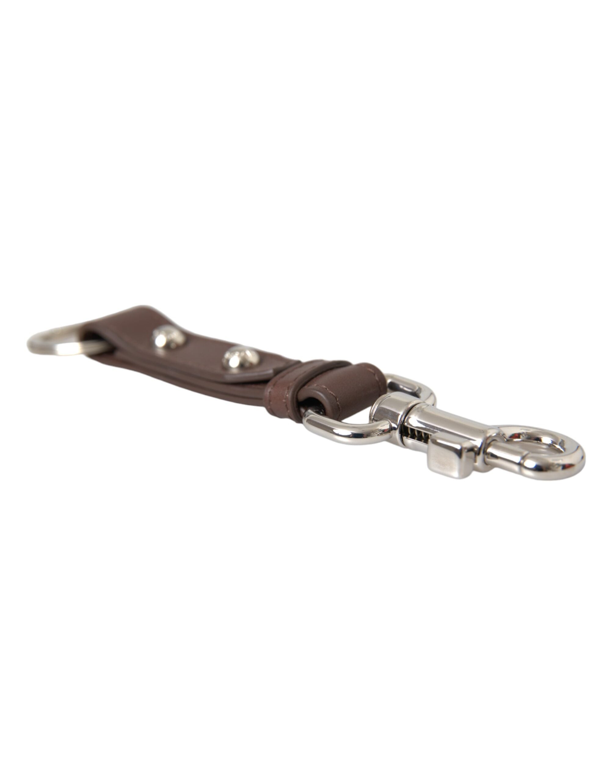 Dolce & Gabbana Dolce & Gabbana Brown Plain Leather Silver Brass Keyring Holder Women's Keychain