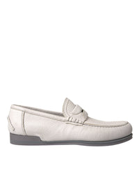 Dolce & Gabbana White Gray Leather Slip Mocassin Shoes Men's Loafer