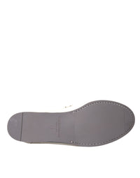 Dolce & Gabbana White Gray Leather Slip Mocassin Shoes Men's Loafer